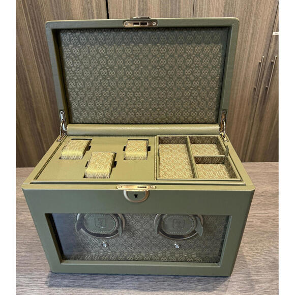 WOLF Earth Double (2) Watch Winder with Storage in Olive Color, 190441